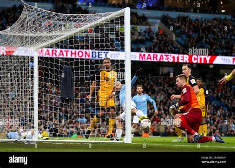 Manchester City S Sergio Aguero Has A Chance On Goal Stock Photo Alamy