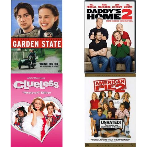 DVD Comedy Movies 4 Pack Fun Gift Bundle: Garden State Daddy's Home 2 Clueless American Pie 2 ...