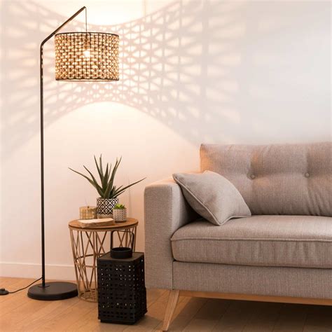 Lampadaire En M Tal Noir Et Fibre Naturelle Jacinthe Maisons Du Monde