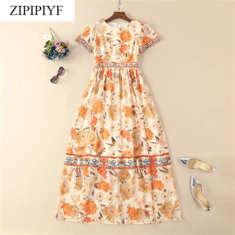 Print Floral Boho Bohemian Beach Dress Women O Neck Retro Vintage Ankle