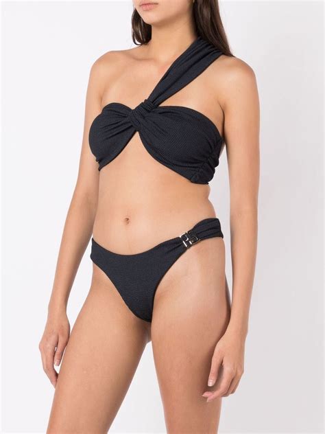 Amir Slama Fine Ribbed One Shoulder Bikini Black Farfetch