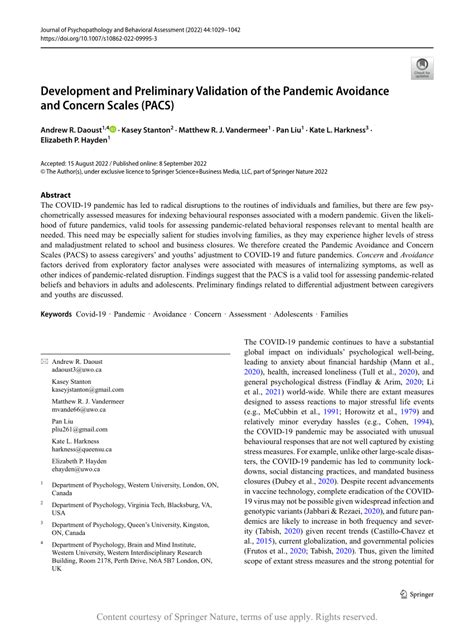 Development And Preliminary Validation Of The Pandemic Avoidance And