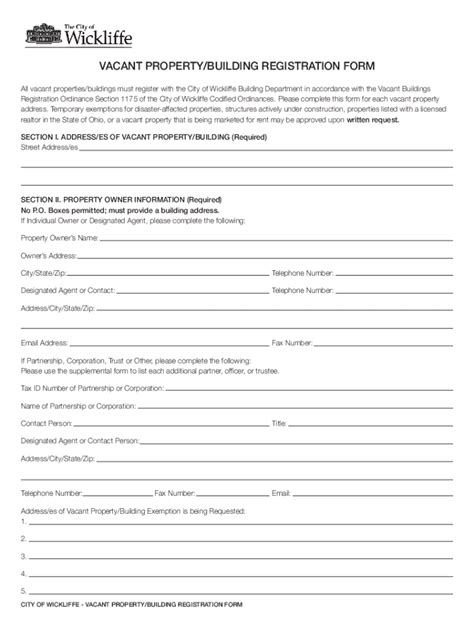 Fillable Online Vacant Property Building Registration Form Fax Email