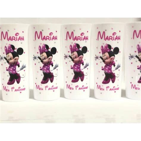 Copos Long Drinks Personalizados Minnie Mouse Rosa Kit Unid