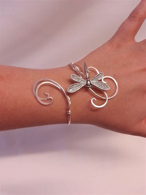 Silver Dragonfly Bracelet Womens Adjustable Cuff Memorial Gift Etsy