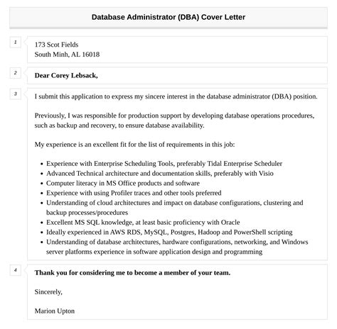 Database Administrator Dba Cover Letter Velvet Jobs