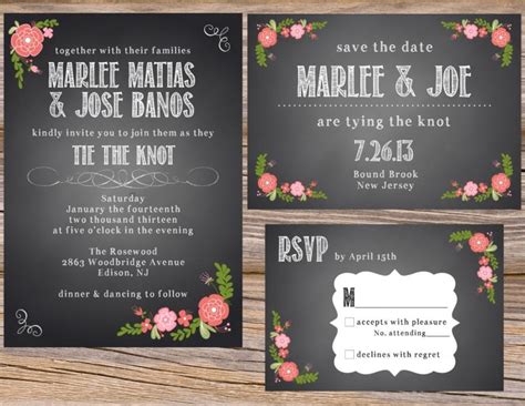 Spanish Rose Chalkboard Wedding Invitation Suite DIY Printable Custom ...