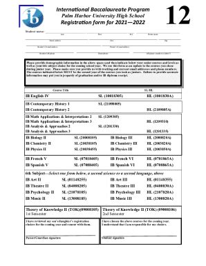 Fillable Online International Baccalaureate Program Registration Form