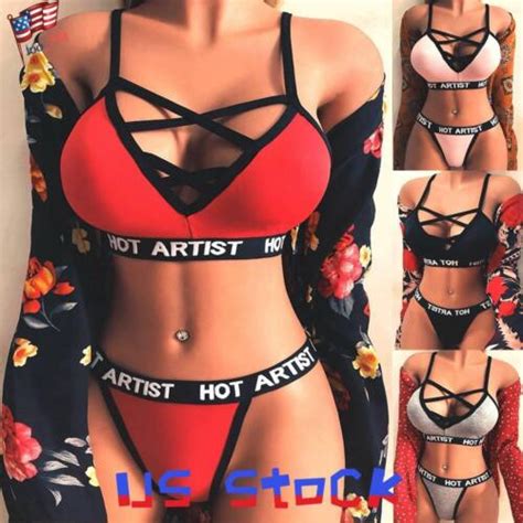 Womens Sexy Bandage Lingerie Set Push Up Bra Thong Underwear Babydoll