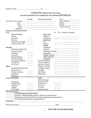 Fillable Online Athletic Medical Exam Screening Form Fax Email Print