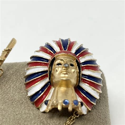 Rare Vtg Crown Trifari Native American Indian Chief B Gem