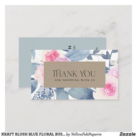 KRAFT BLUSH BLUE FLORAL BUSINESS THANK YOU LOGO BUSINESS CARD Zazzle