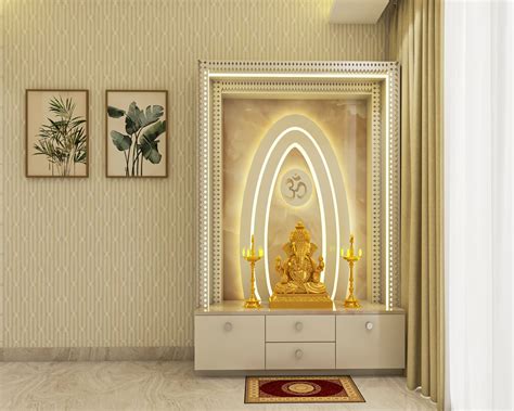 Compact Pooja Room Design With Storage Space