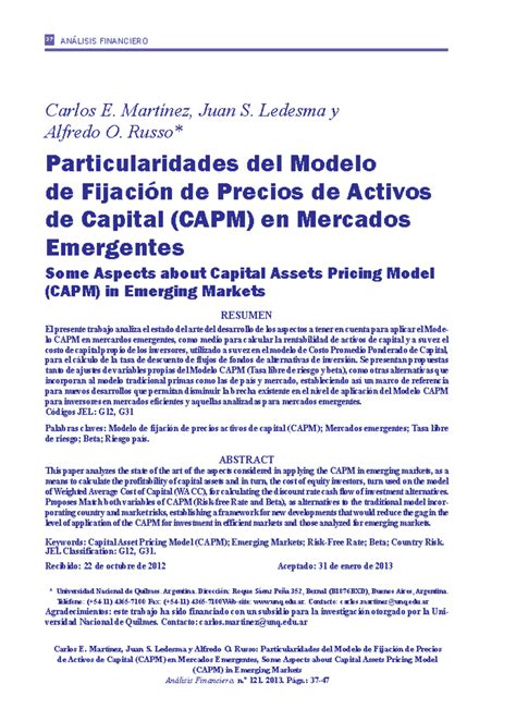 Particularidades Del Modelo De Fijaci N De Precios De Activos De