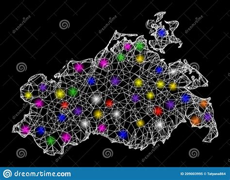 Mapa De Malla Web Del Estado Mecklenburgvorpommern Con Focos Luminosos