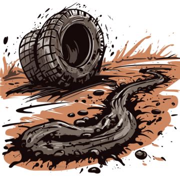 Muddy Tire Tracks Vector, Sticker Clipart Cartoon Illustration Of Tires ...