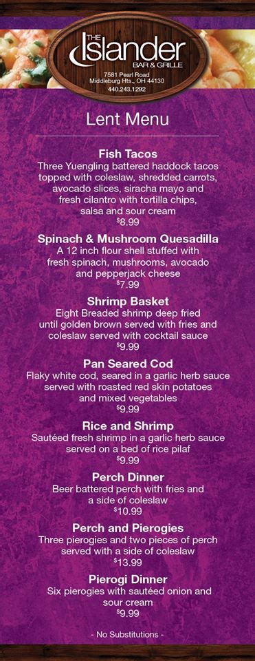 Lent Menu The Islander Bar And Grille