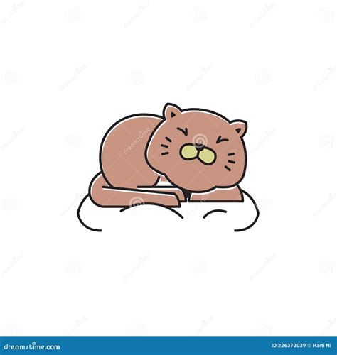 Fat Cat Happy Sit Sleeping on Pillow Flat Cartoon Mascot Illustration ...