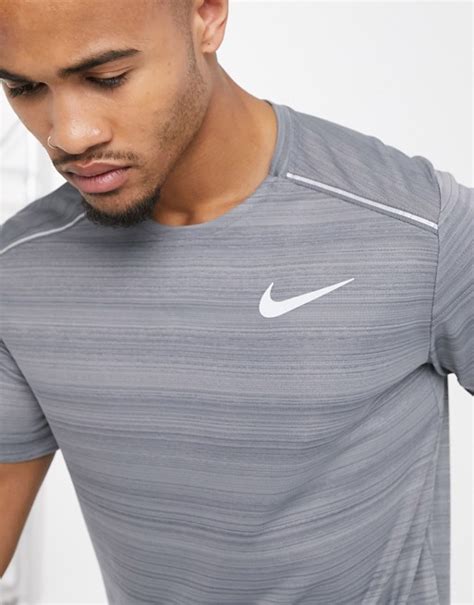 Nike Running Miler Short Sleeve Top In Grey Asos Mens Workout