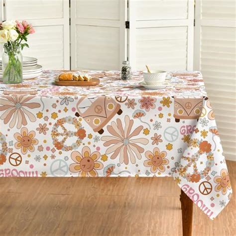 Amazon Anydesign Groovy Daisy Tablecloth X Inch Vintage