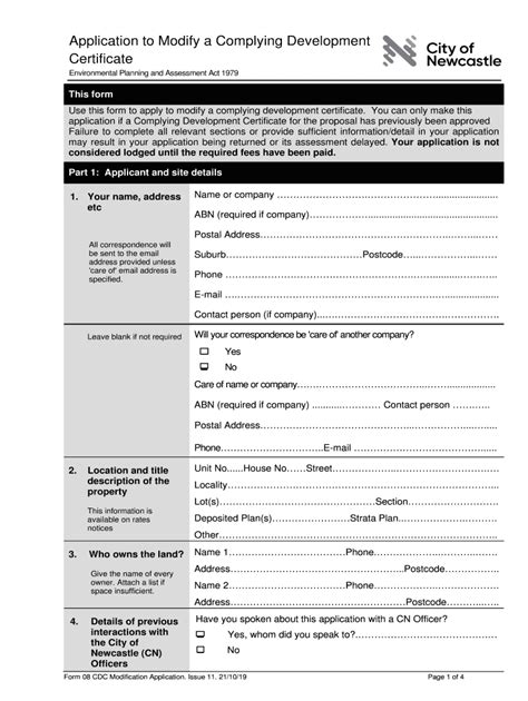 Fillable Online Newcastle Nsw Gov Application To Modify Complying