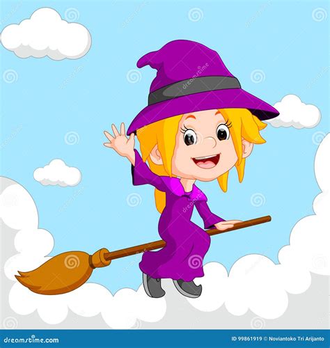 Witch Riding A Broom Vector Illustration | CartoonDealer.com #21257588