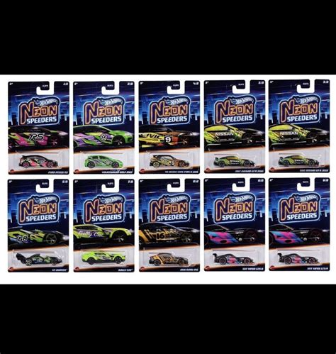 Hot Wheels Neon Speeders Set Of 10 Honda Dodge Viper Civic Ek9 Nissan Gtr R35 Ford Focus Rs Bmw