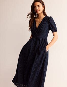 Broderie Midi Tea Dress Navy Boden Uk