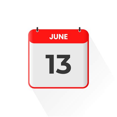 13th June calendar icon. June 13 calendar Date Month icon vector ...