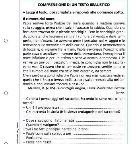 Comprensione Di Un Testo Realistico Giunti Scuola