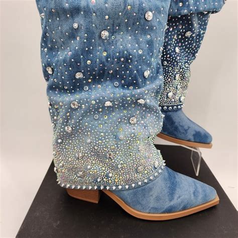 Azalea Wang Shoes Azalea Wang Mellow Denim Western Rhinestone