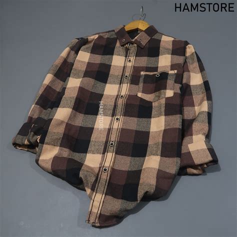 Pria Kemeja Hitam Choco Milky Men S Flannel Shirt Adult Long Sleeve