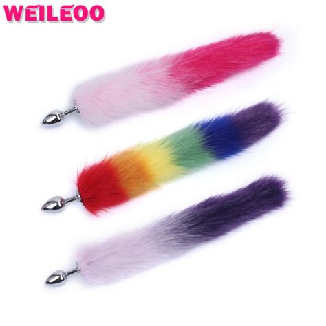 Rainbow Color Metal Plug Anal Tail Butt Plug Anal Plug Fox Tail Prostate Massager Adult Sex Toy