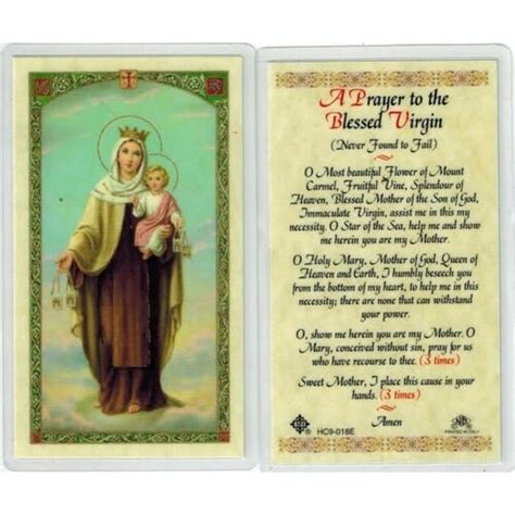 Prayer Card Our Lady Of Mount Carmel St Pauls Catholic Books And Ts