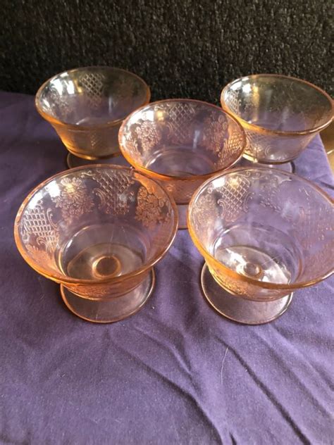 5 Vintage Pink Depression Glass Normandy Bouquet And Lattice Sherbet Dessert Cups Antique Price