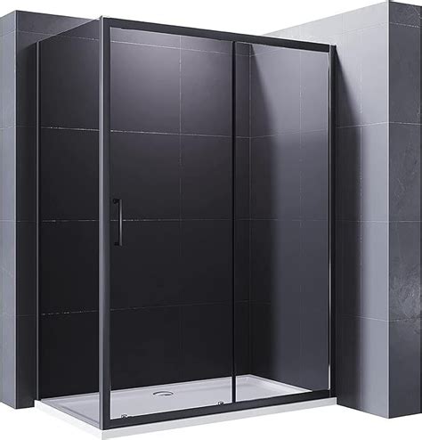 Elegant 1400 X 900mm Black Sliding Shower Door With Side Panel 8mm Easy