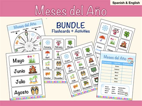 BUNDLE Meses del año Activities Flashcards Matching cards Months of