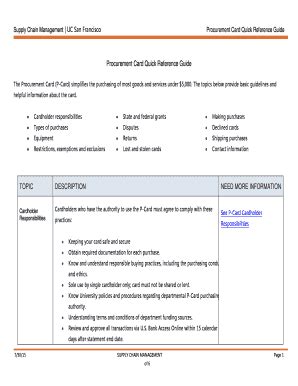 Fillable Online Supplychain Ucsf Cardholders Quick Reference Guide