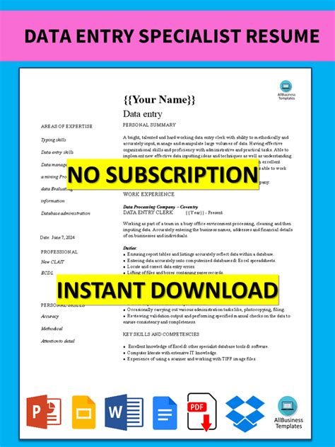 Data Entry Specialist Resume Templates At