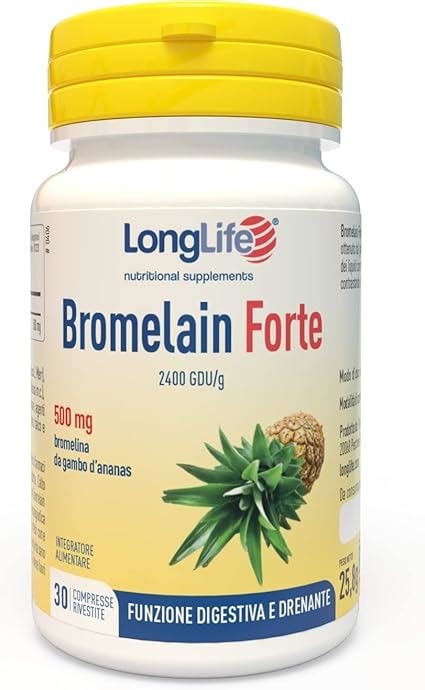 LongLife Bromelain Forte Alto Dosaggio 2400 GDU G Bromelina Da