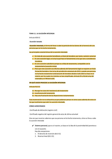 Tema 11 Sucesion Intestada Tema 11 La SucesiÓn Intestada Artículo