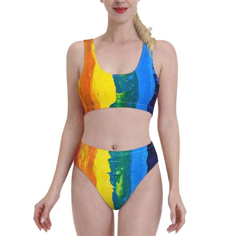 Lukts Women High Waisted Bikini Set Rainbow Colored Swimsuit 2 Piece