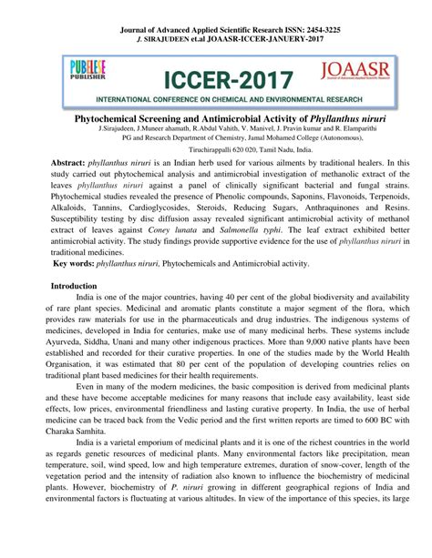 PDF Phytochemical Screening And Antimicrobial Activity Of Phyllanthus