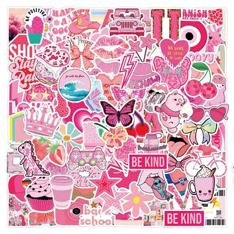 200PCS Preppy Aesthetics Stickers Pink Cute Stickers for Teen Girls ...