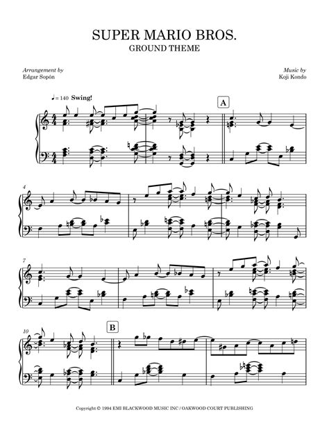 Super Mario Bros Theme Arr Edgar Sopón By Koji Kondo Sheet Music For Piano Solo At Sheet