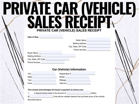 Vehicle Private Sale Receipt, Private Car Vehicle Sales Receipt