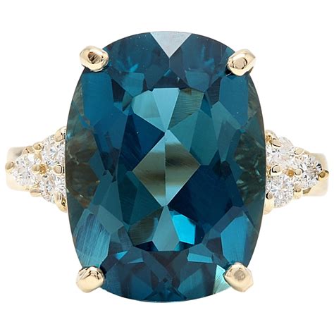 3 48 Carat Impressive Natural London Blue Topaz And Diamond 14K Yellow