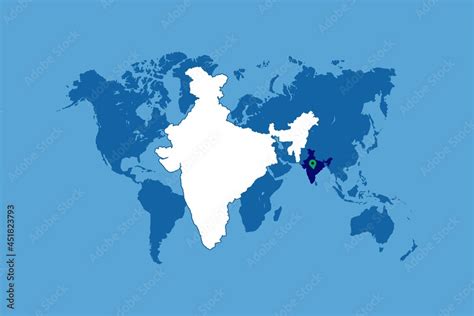 India Map in World Map. Vector illustration. White Indian map. Stock ...