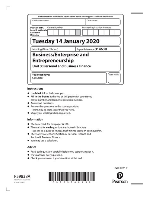 Unit 3 Jan 2020 Exam Unit 3 Personal And Business Finanace Past