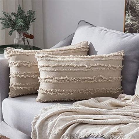 Miulee Set Of Decorative Boho Throw Pillow Covers Striped Jacquard